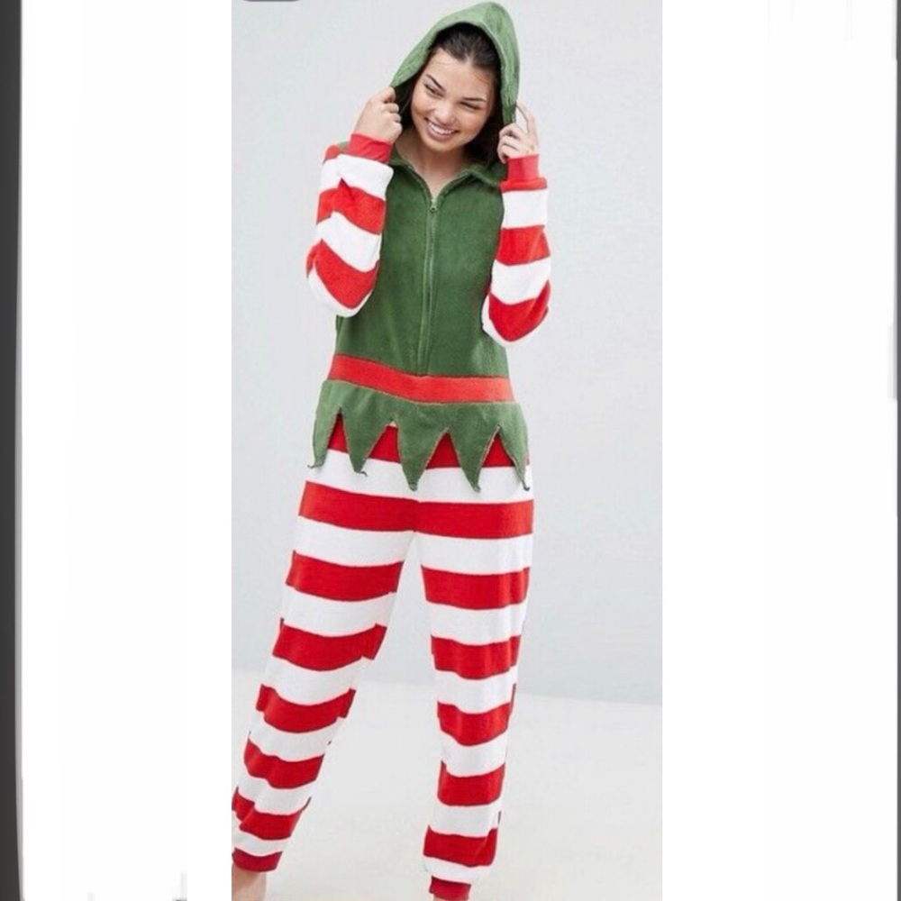Loungeable One Piece Pajama Christmas Elf Super Soft Hooded Size MEDIUM